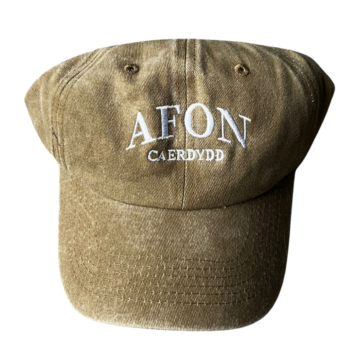 Unisex Vintage Washed Denim Cap (Khaki) - Afon Caerdydd